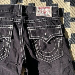 True Religion Men’s Black Denim Cut Off Shorts w/Contrast Stitching